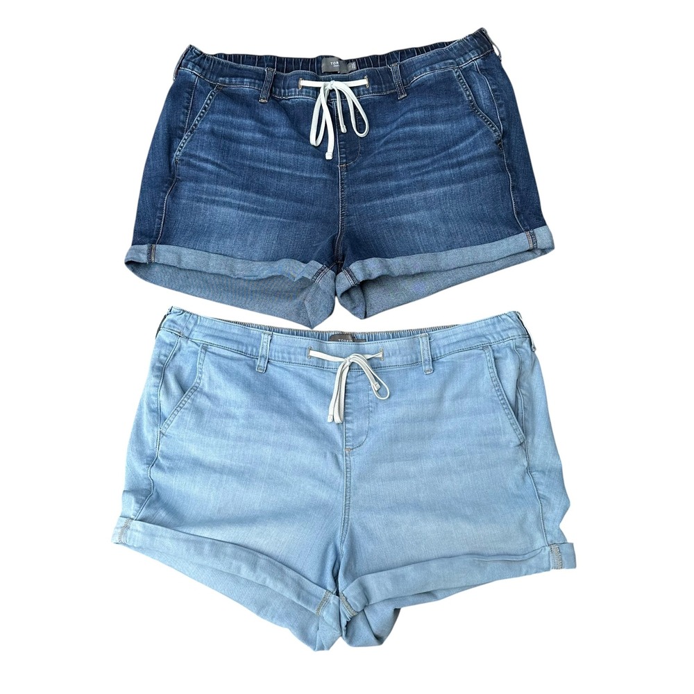 Torrid Set of 2 Pull-On Denim Drawstring Shorts Cuffed Hem 3X Light & Dark Wash